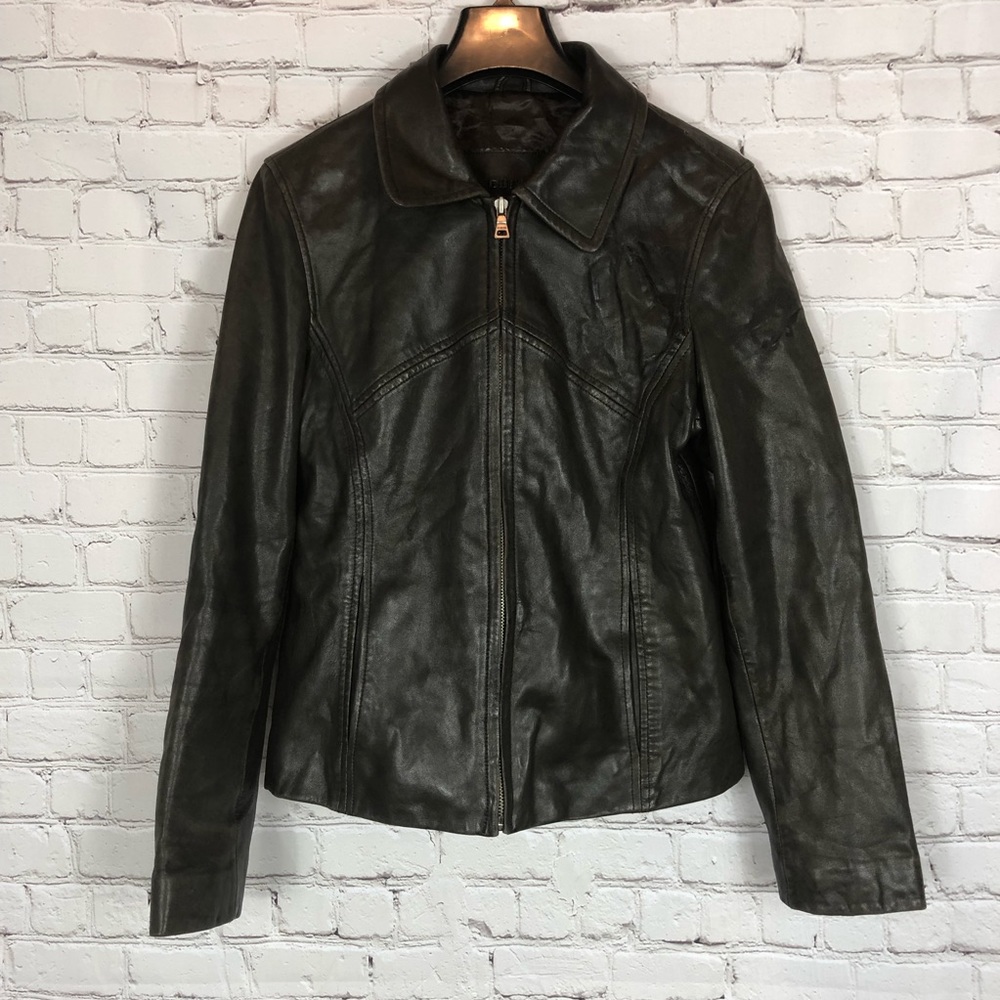 GUESS Brown Genuine Leather Jacket Coat